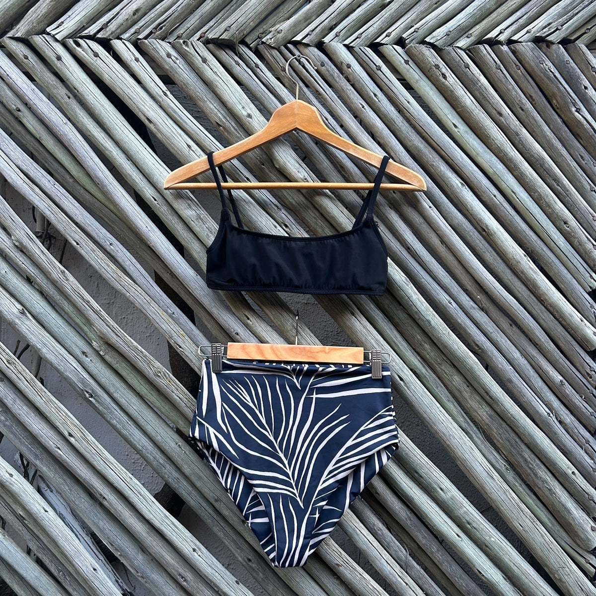 Classic Black & Midnight Palm High Waist Bikini