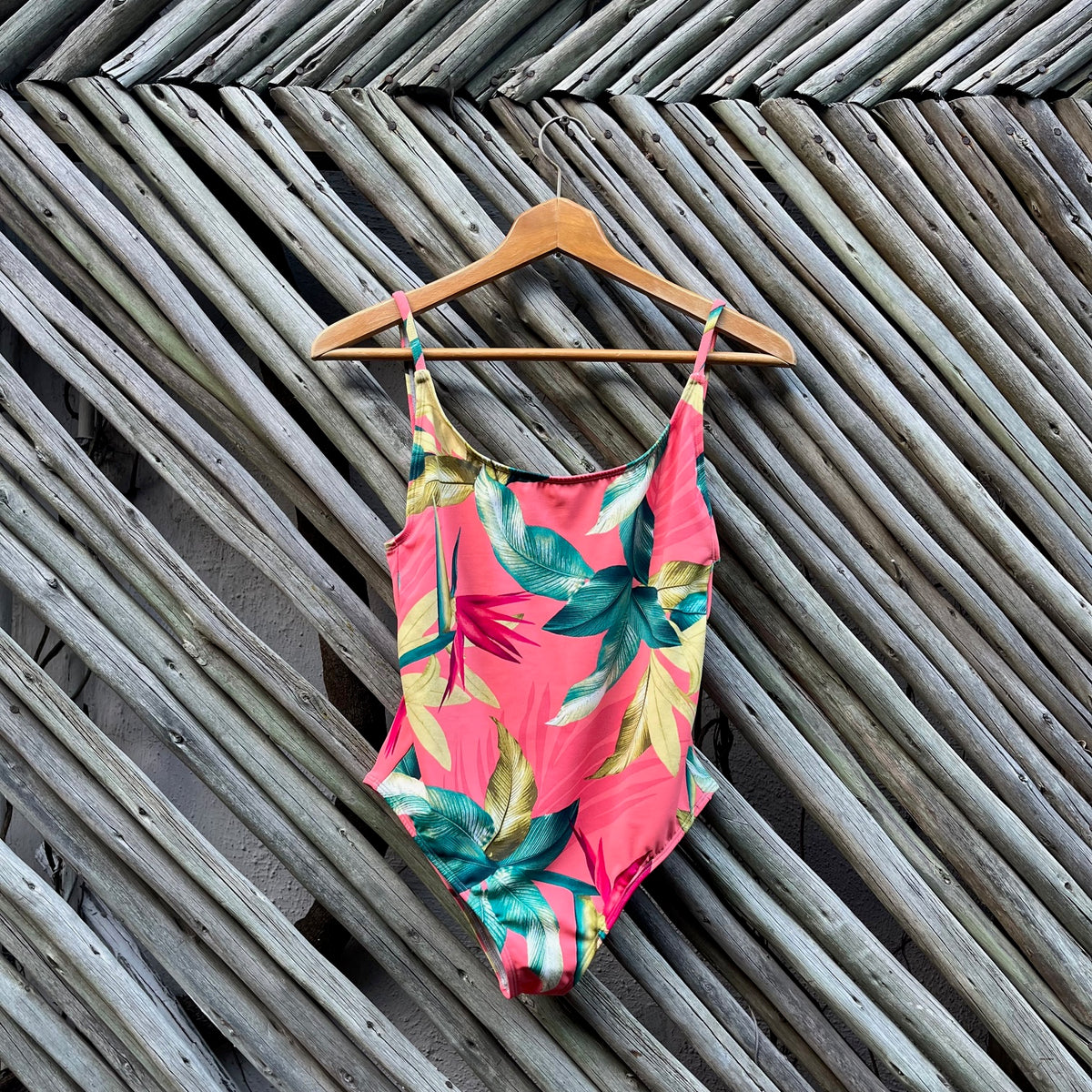 Coral Strelitzia Strap Swimsuit - Low Back