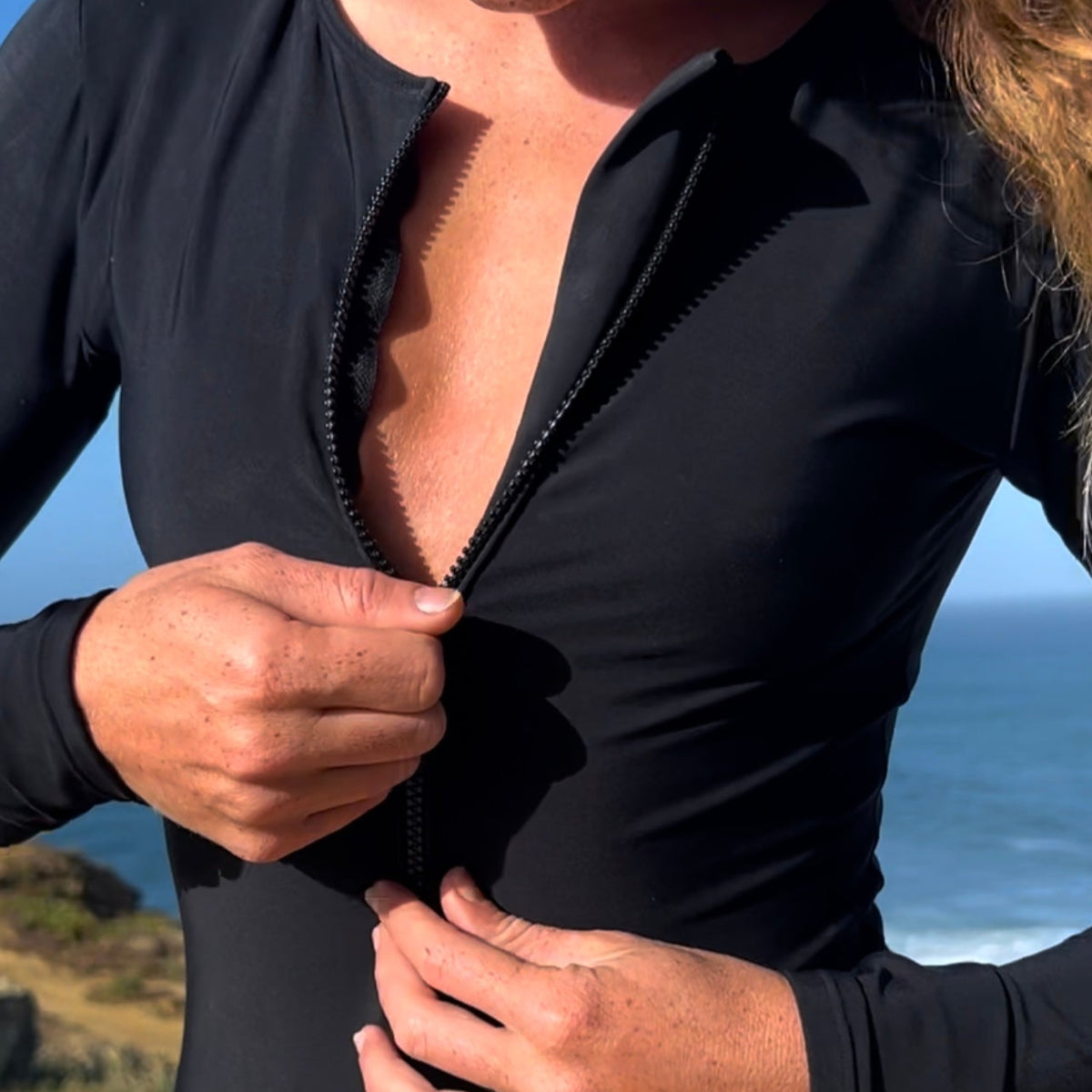 Classic Black Front Zip Swimsuit