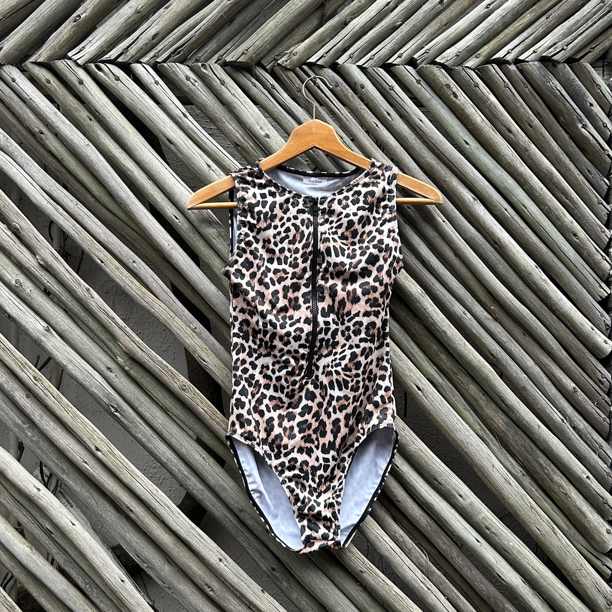 Leopard Love Sleeveless Front Zip Swimsuit