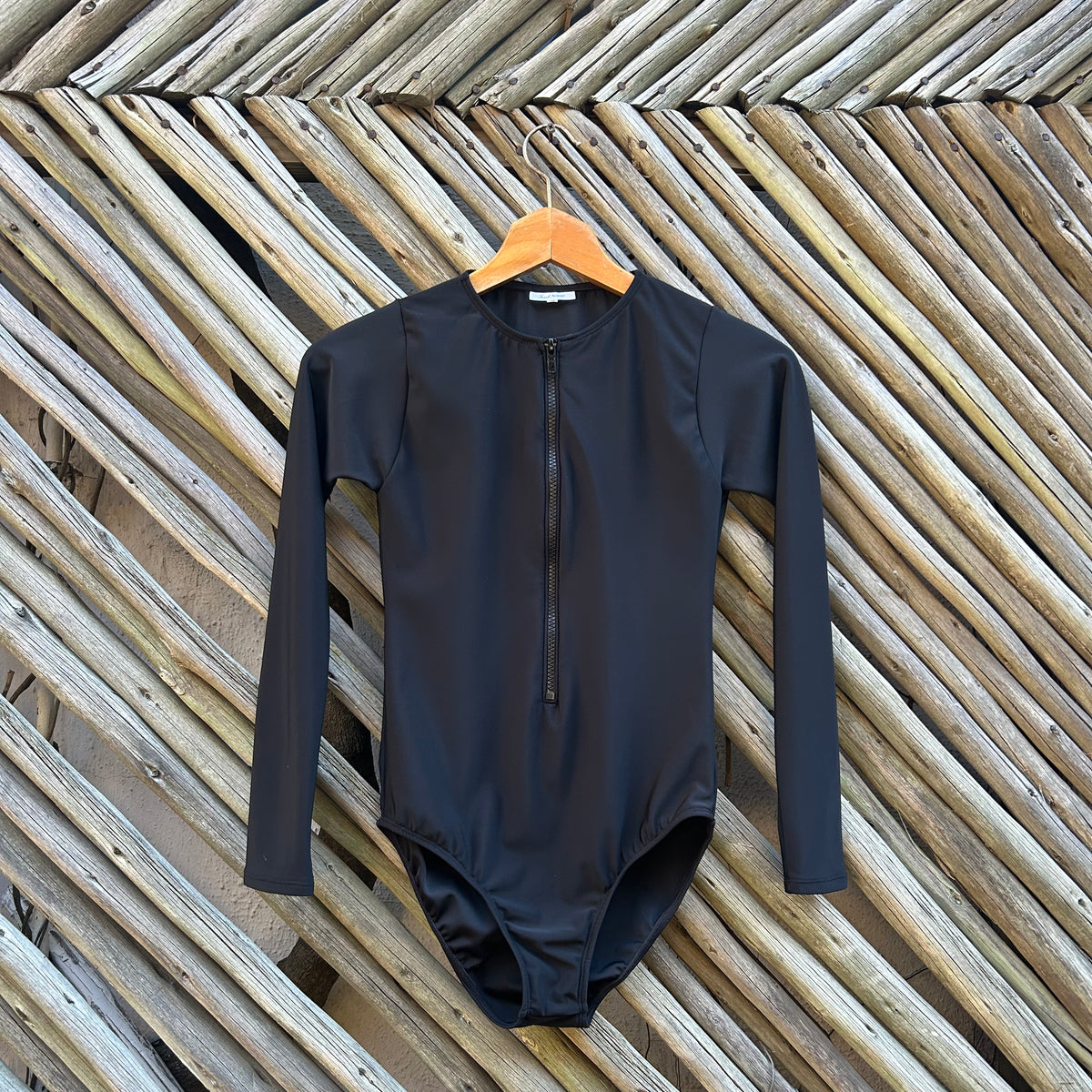 Classic Black Front Zip Swimsuit