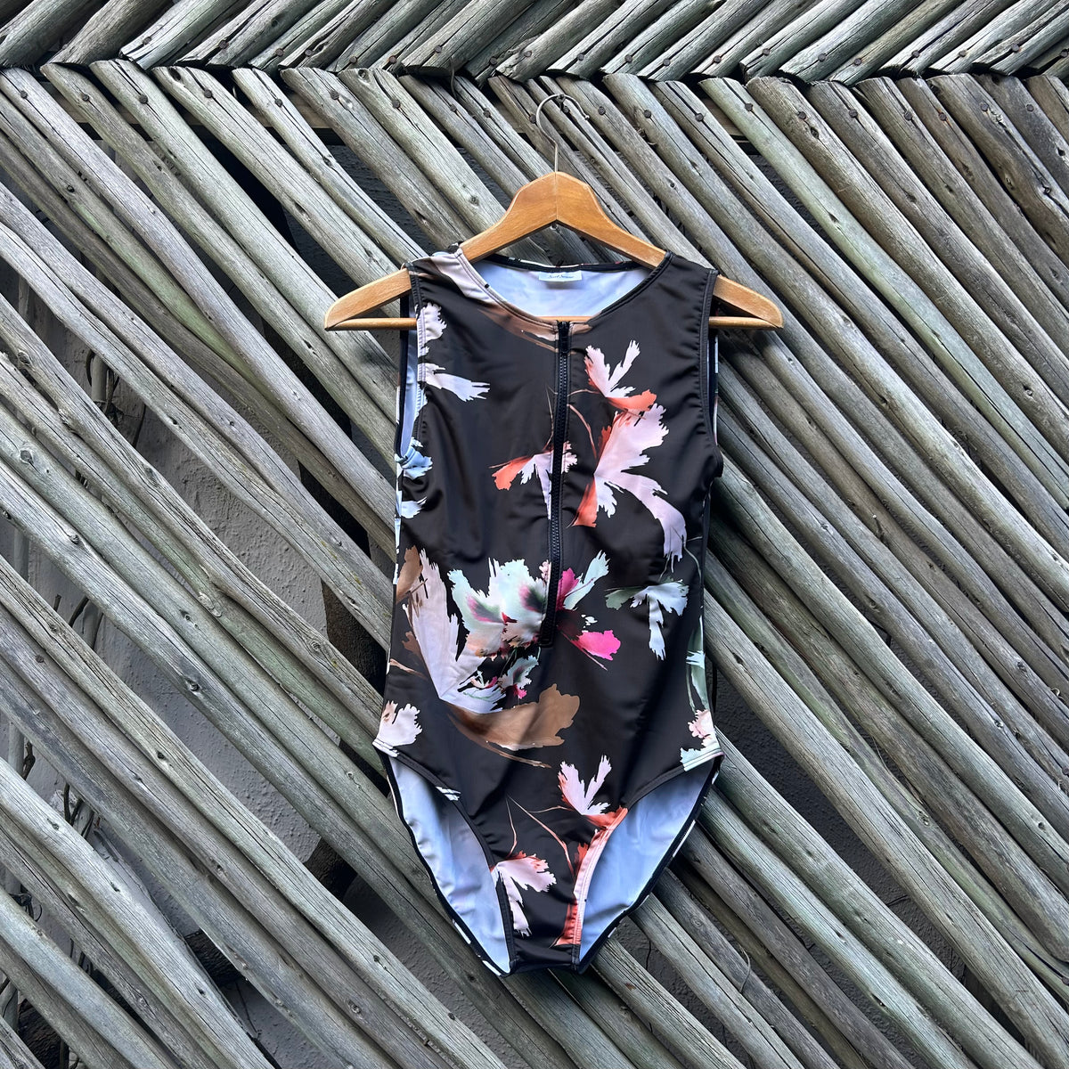 Bronze Teal Sea Sleeveless Front Zip Swimsuit