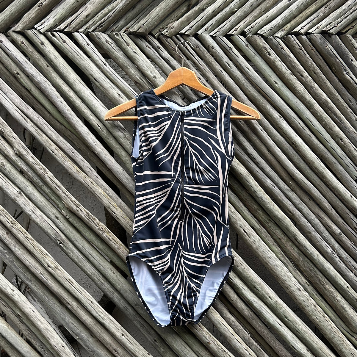 Midnight Palm Sleeveless Front Zip Swimsuit