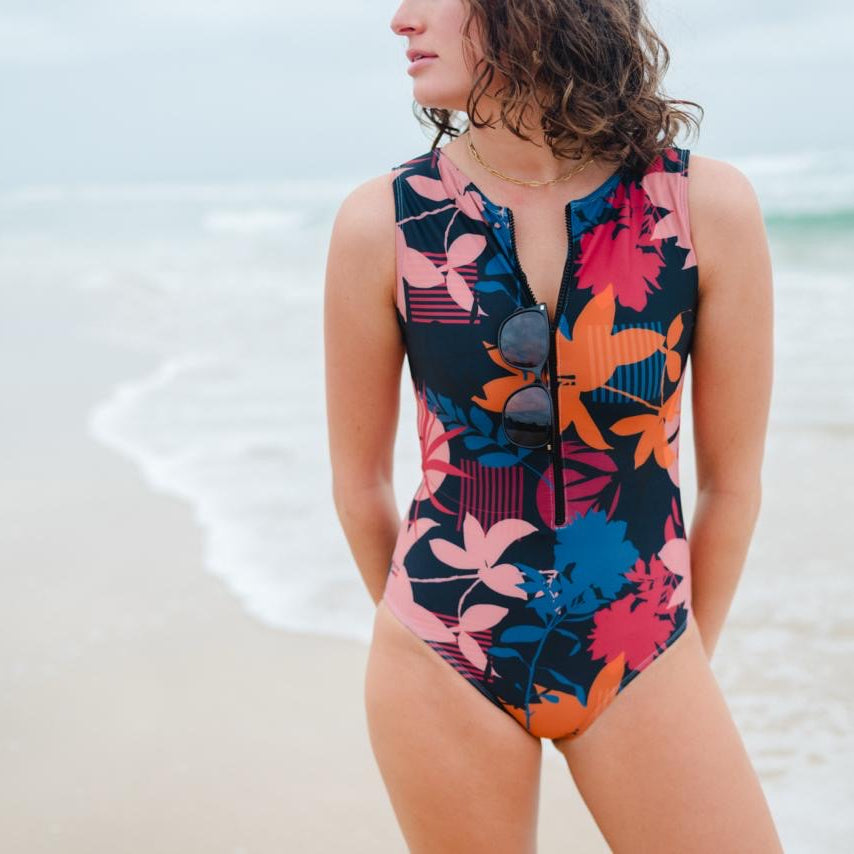 Surf Sense | Sunset Paradise Sleeveless Front Zip Swimsuit – Surf