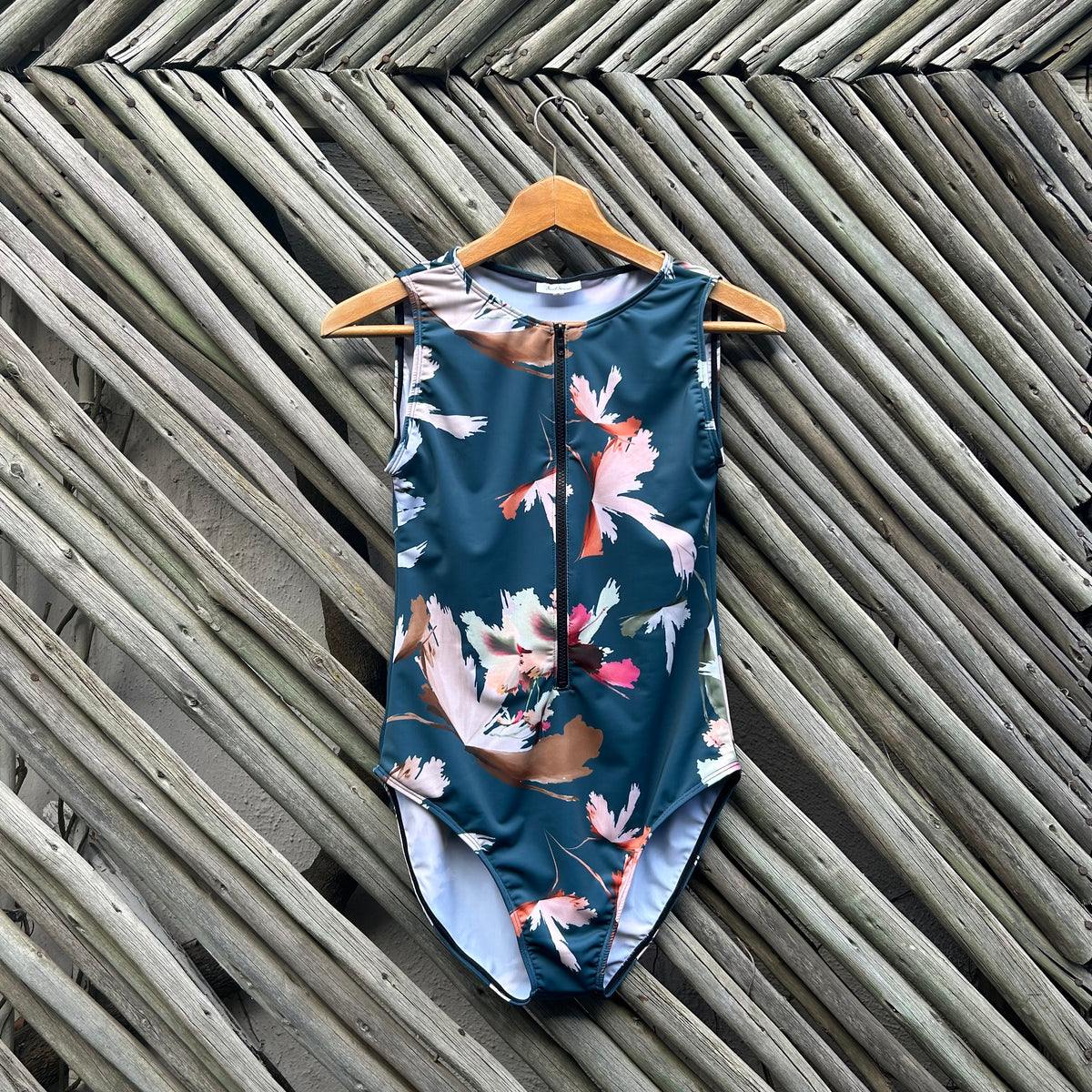 Teal Sea Sleeveless Front Zip Swimsuit
