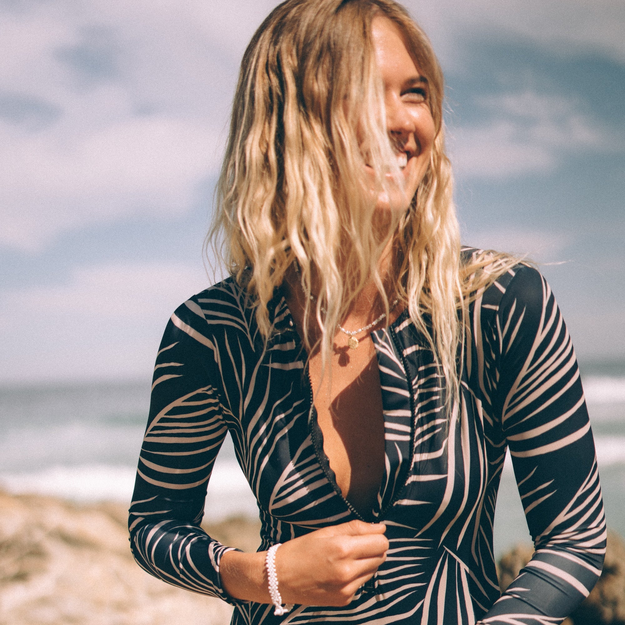 Surf Sense | Midnight Palm Front Zip Swimsuit – Surf Sense SA