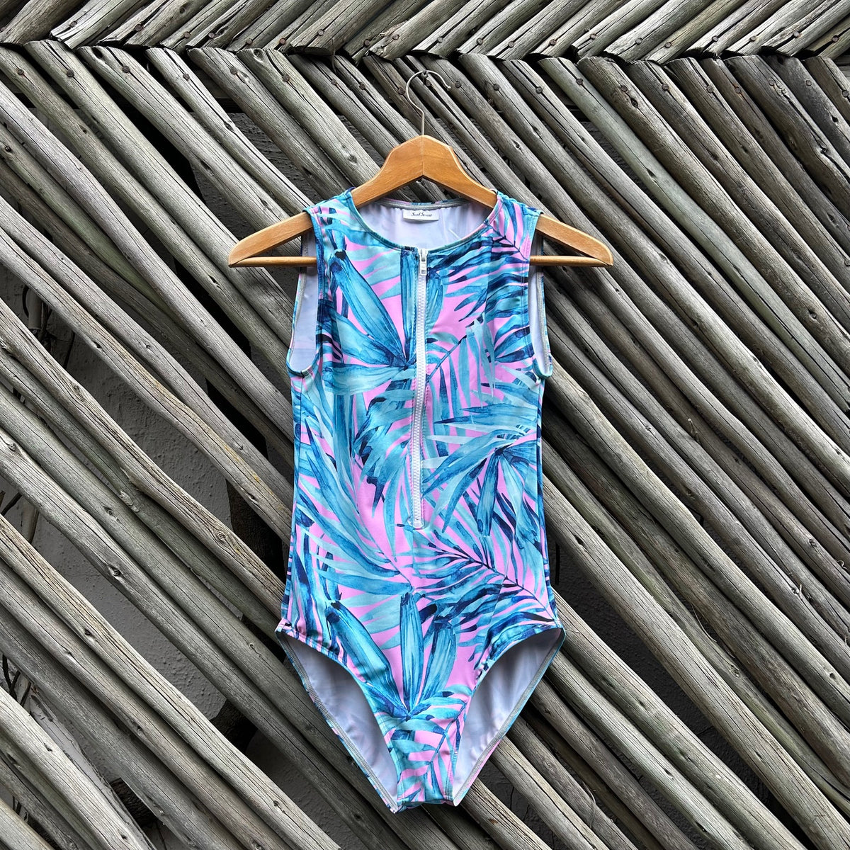 Summer Pink Sleeveless Front Zip Swimsuit