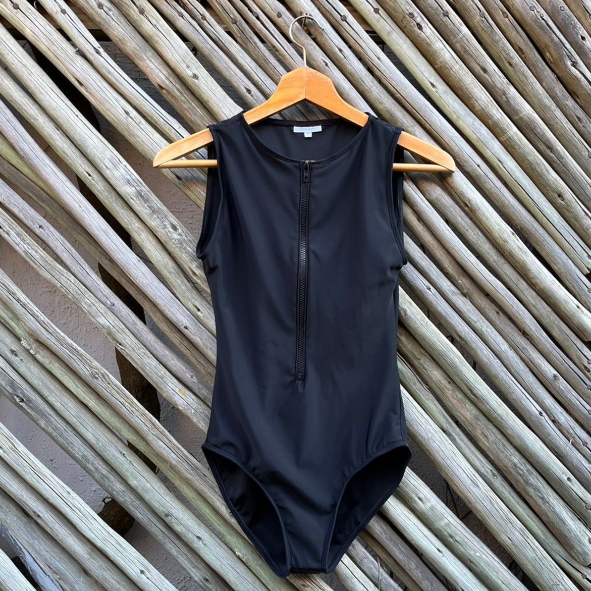 Classic Black Sleeveless Frontzip Swimsuit